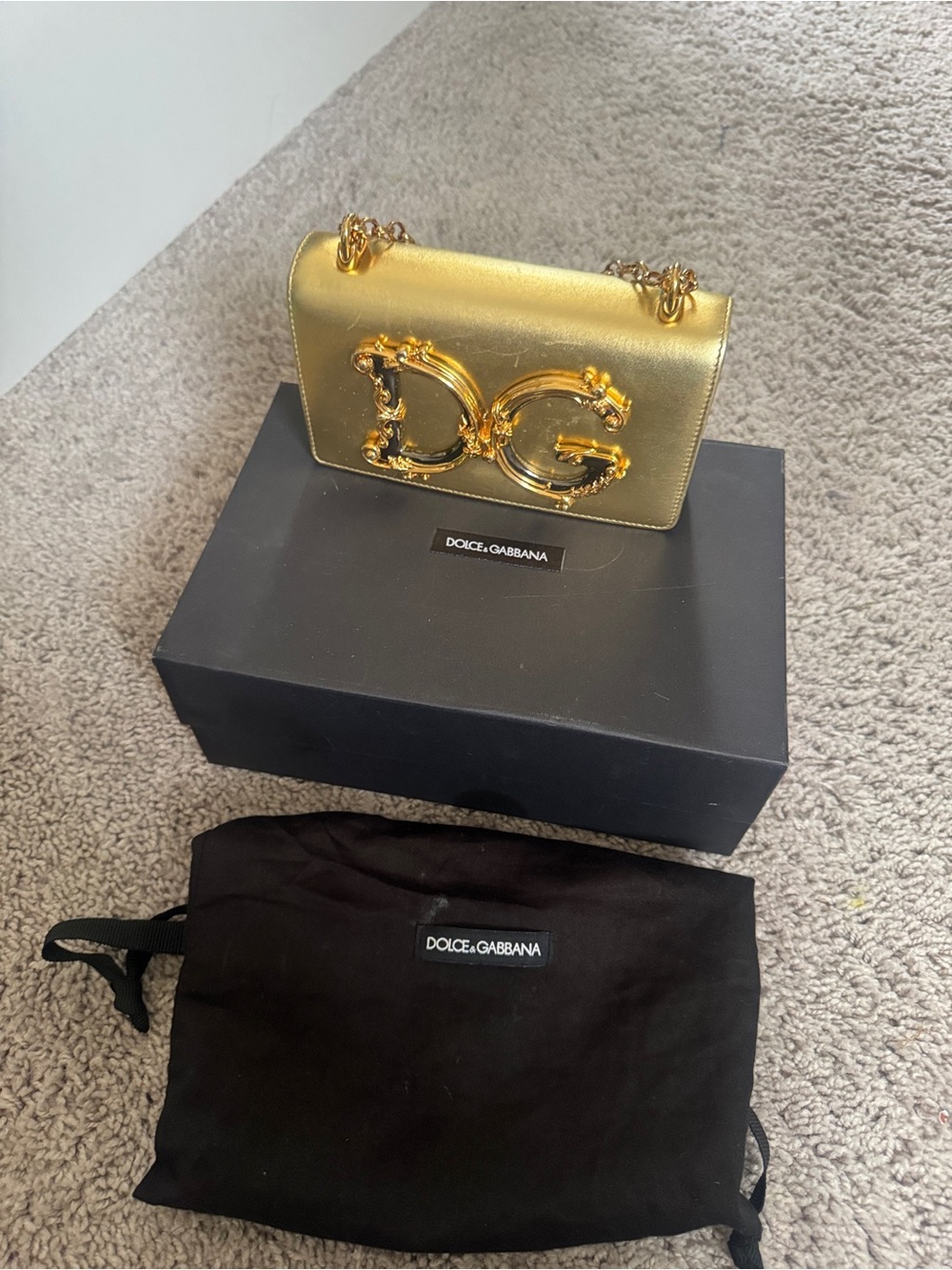 Dolce & Gabbana Metallic Gold DG Logo Mini Shoulder Bag